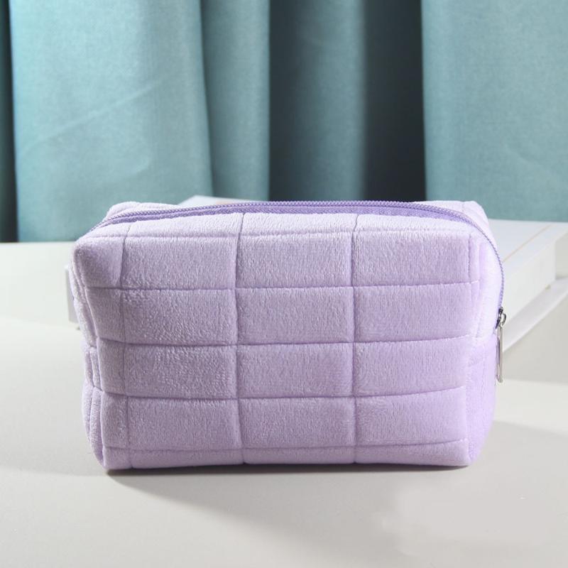 Süße Make-up-Tasche aus Fell für Damen mit Reißverschluss, große, einfarbige Kosmetiktasche, Reise-Make-up-Kulturtasche, Waschtasche, Plüsch-Stiftetasche