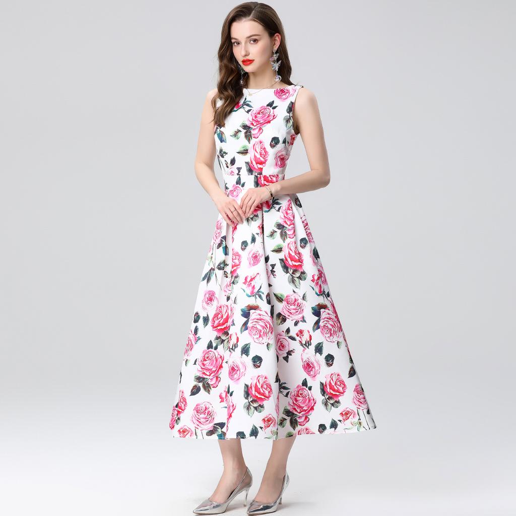 Summer Women Elegant Sleeveless Print High Waist Long Maxi Tank Party Dresses