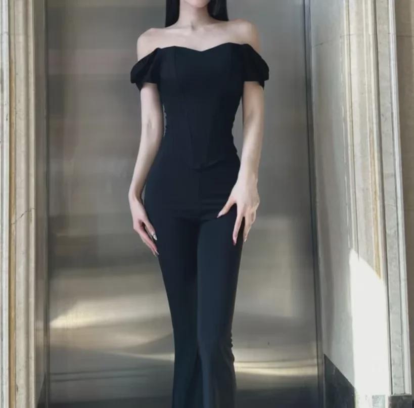 European & American Street Style Off-Shoulder Short Sleeve Bustier Top with Fishbone Corset and Padded Bandeau for Women