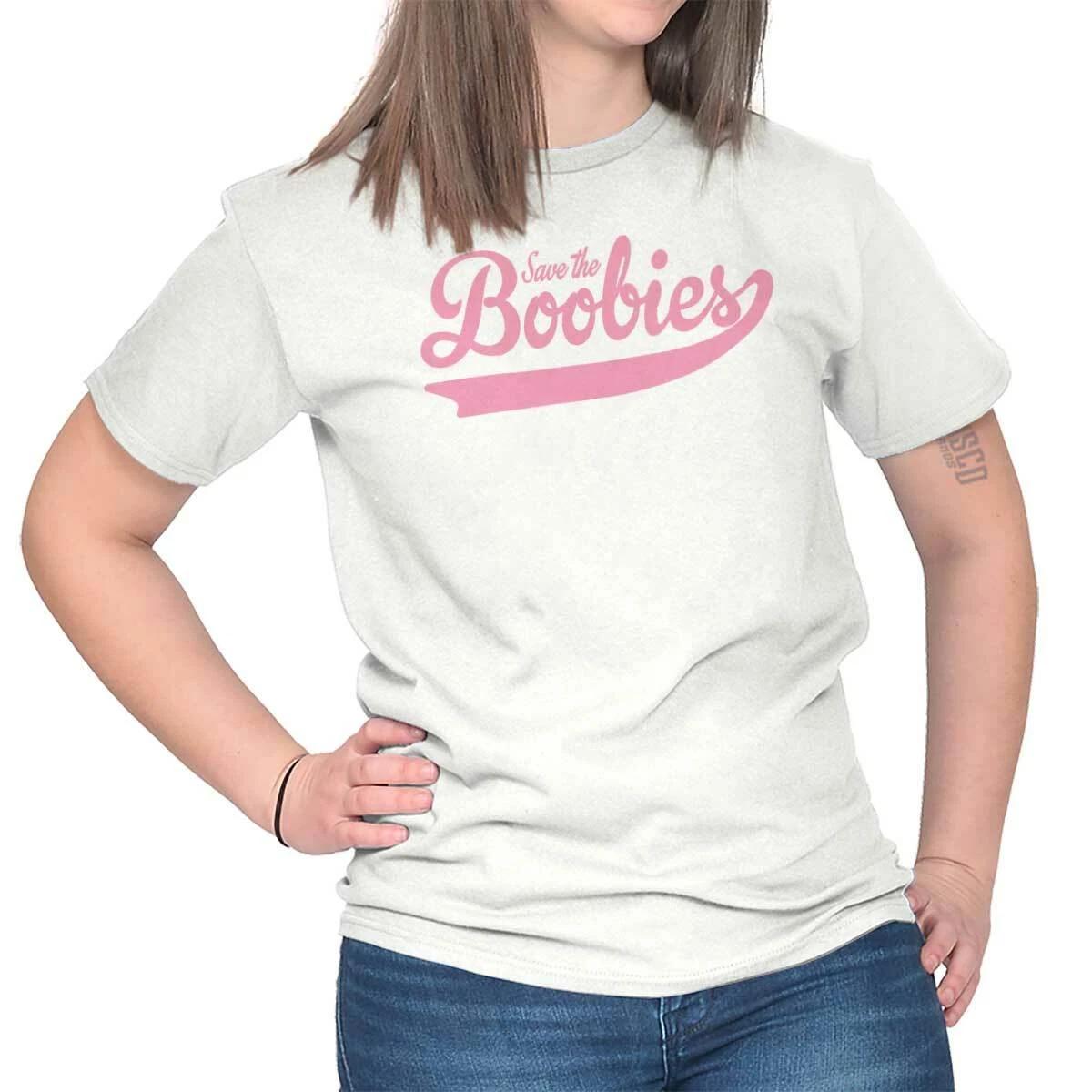 Save Boobies Breast Cancer Awareness Humor Womens Graphic Crewneck T Shirt Tee M
