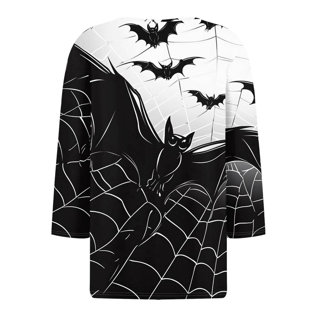 Women's Fashion Casual T-Shirt V-Neck Seven Sleeve  Printed Button Top