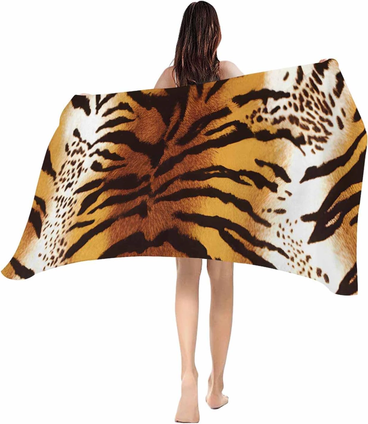 

Beach Towel Leopard Stripes Bath Pool Towels Black Animal Fur Print Soft Absorbent Beach Towel Lightweight Large Quick Dry Swim W30*H60(CM)