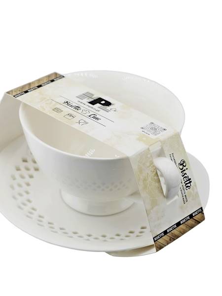 WHITE CERAMIC CUP 260ml WITH OPENWORK SAUCER FOR COFFEE AND TEA