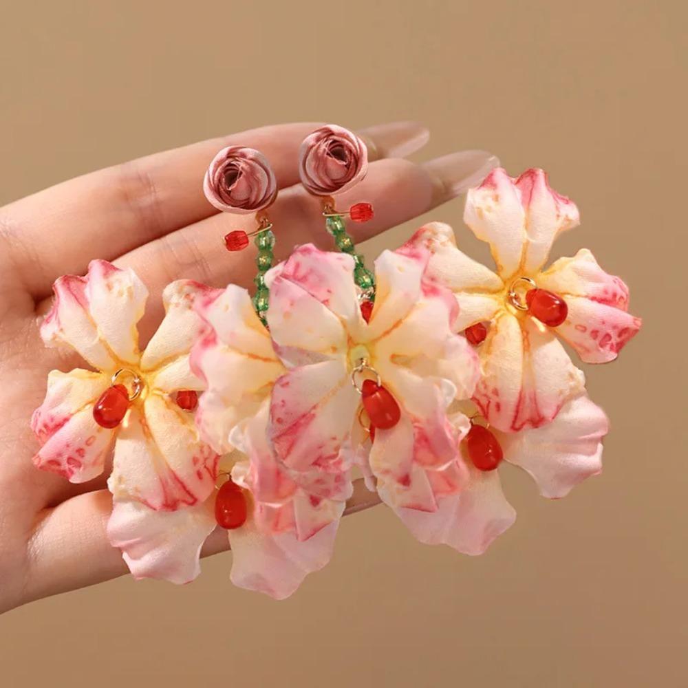 Glass Crystal Beach Earrings Sweet Petals Stud Earrings Trendy Flower Dangle Earrings Party