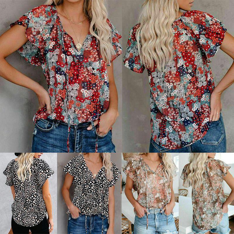 Womens Summer V Neck Short Sleeve T Shirt With Beautiful Floral Print And Comfortable Fit