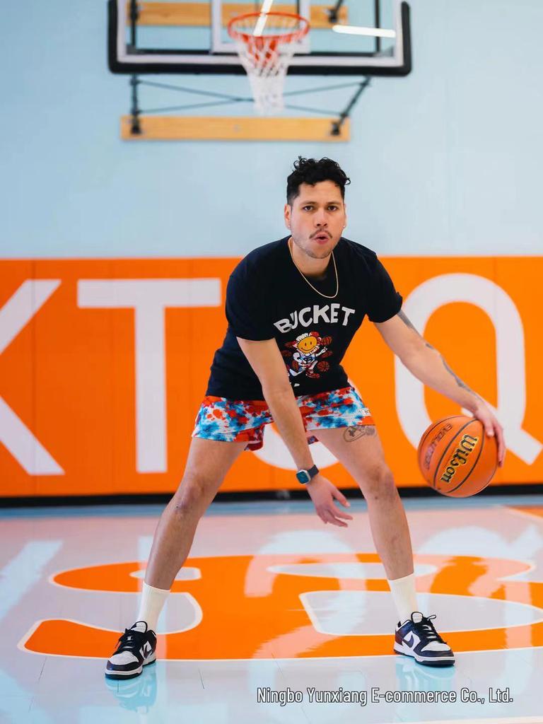 BKTSQD Men's Quick-Dry Splatter-Ink Mesh Basketball Shorts