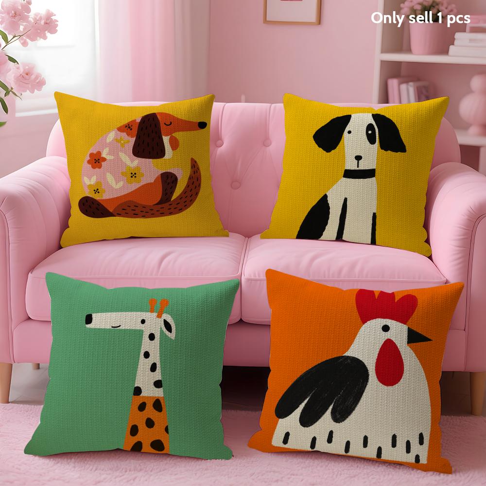 Cute Nordic Dinosaur Cushion Cover Natural Linen Organic Fabric DoubleSided Printing Sofa Home Decor Gift Pillow Case