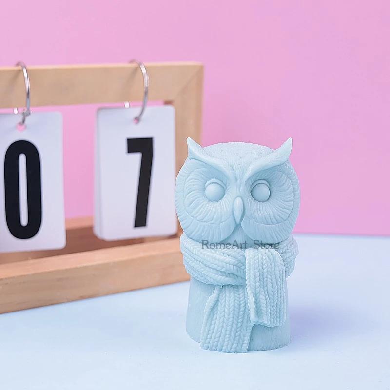 Große Eulenkerze Silikonform 3D Schal Eule Basteln Gips Harz Zementform DIY Tier Seife Schokolade Kuchen Backwerkzeug