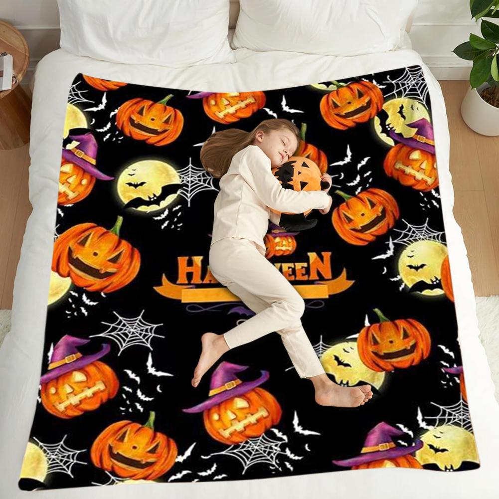 Halloween Throw Blankets Pumpkin Ghost Thin Blanket Reversible Fleece Warm Cozy Blanket Nap Blanket for Sofa All Season use Gift