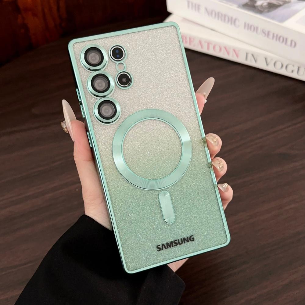Luxury Plating Glitter For Magsafe Magnetic Case For Samsung S25 S24 S23 S22 Ultra Plus S21 S24 FE S25 Edge Clear Bright Cover