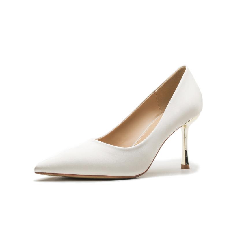 Women's Shoes Wedding High Heels Solid Color Silk Shoes Thin Heels Thin Women's Shoes Versatile Pointed Single Shoes Women's Summer