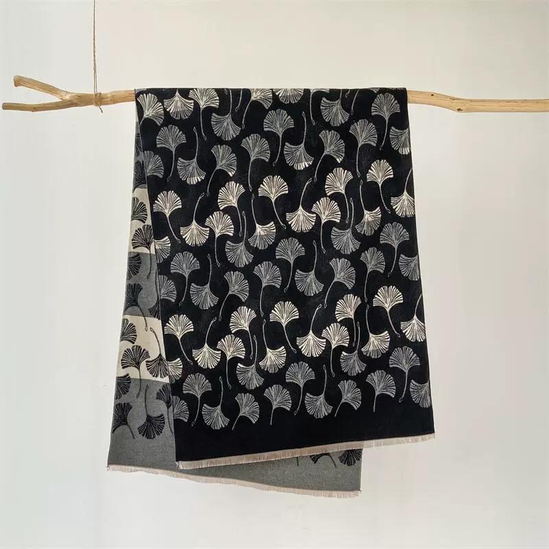 

New Comfortable Fall-Winter Imitation Cashmere Scarf For Women Versatile And Elegant Leaf Design Style Thick Warm Shawls Wraps 185x65cm