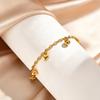 18K Gold Plated Round Beads Heart Charm Bracelet for Women, Stainless Steel Adjustable Bracelets, Dainty Waterproof Jewelry