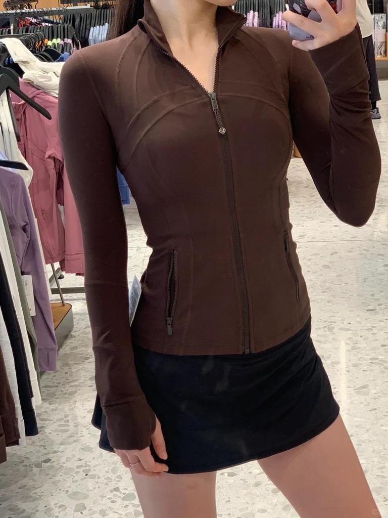 Γυναικείο Μπουφάν Γιόγκα Lulu Nude Feel - Στενή Γραμμή, Όρθιος Γιακάς, Μακρύ Μανίκι, Αθλητική Μπλούζα με Φερμουάρ για Τρέξιμο & Φίτνες.