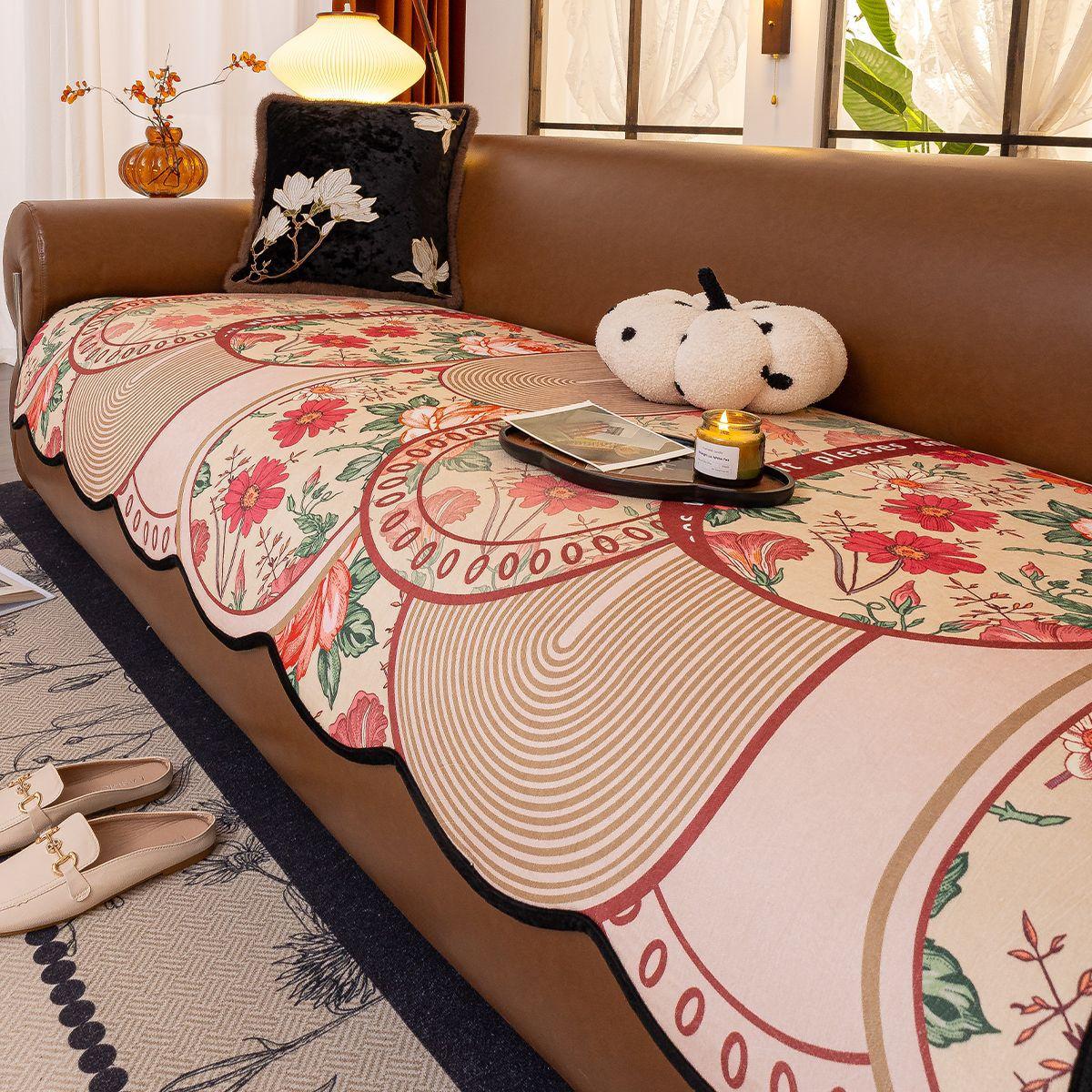 

Special-Shaped Sofa Cushion New Four-Season Universal Red Festive Leather Sofa Seat Cushion Thickened Fixed Non-Slip Cover 90*70cm