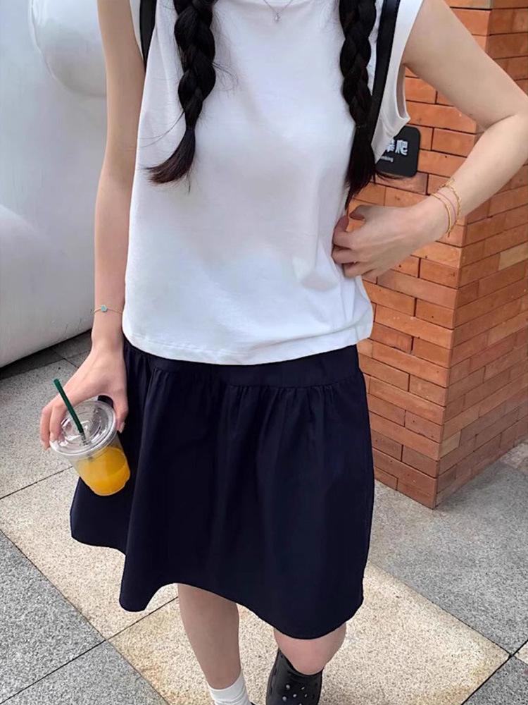 Women's Navy Blue High-Waisted A-Line Skirt, Slimming & Anti-Exposure, Tiered Japanese Academy Style, Half-Length Short Skirt
