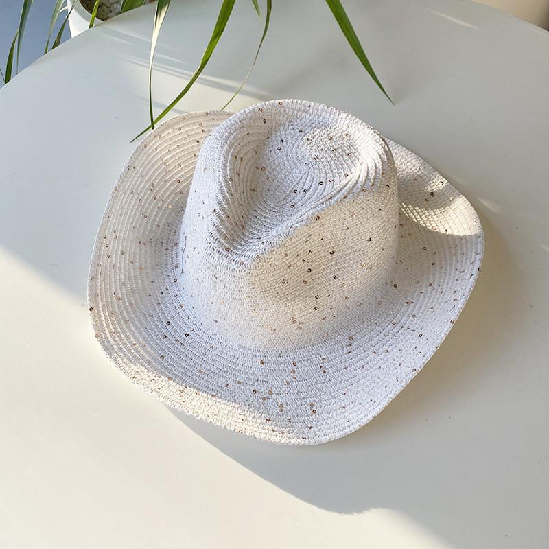 Summer New Straw Jazz Hat Women Men Sunshade Cowboy Hat Sequins Beach Hat