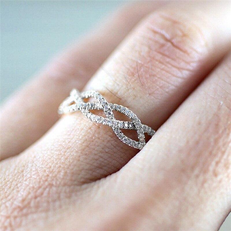 Fancy Twist Women's Rings Full Shiny CZ Delicate Daily Wear Accessories Fashion Versatile Female Jewelry