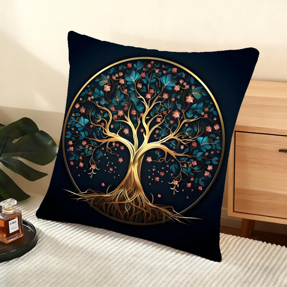 Tree of Life Plant Floral Cushion Cover Soft Short Plush Pillow Cover Smooth Cozy Texture Aesthetic Cushion Case Home Decor