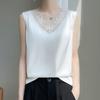 Lace Flower V-neck Satin Vest Suspender for Women Slimming Acetate Solid Color Summer New Base Sleeveless Top