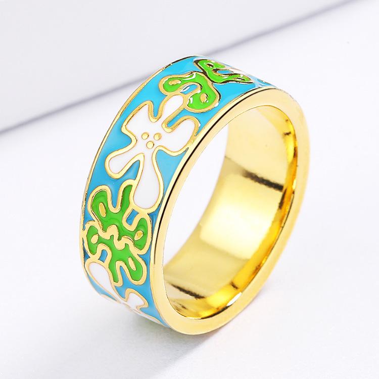 Novo Conjunto de Joias Esmaltadas Flor Étnica Elegante Retrô Anel Flores de Jardim Brincos