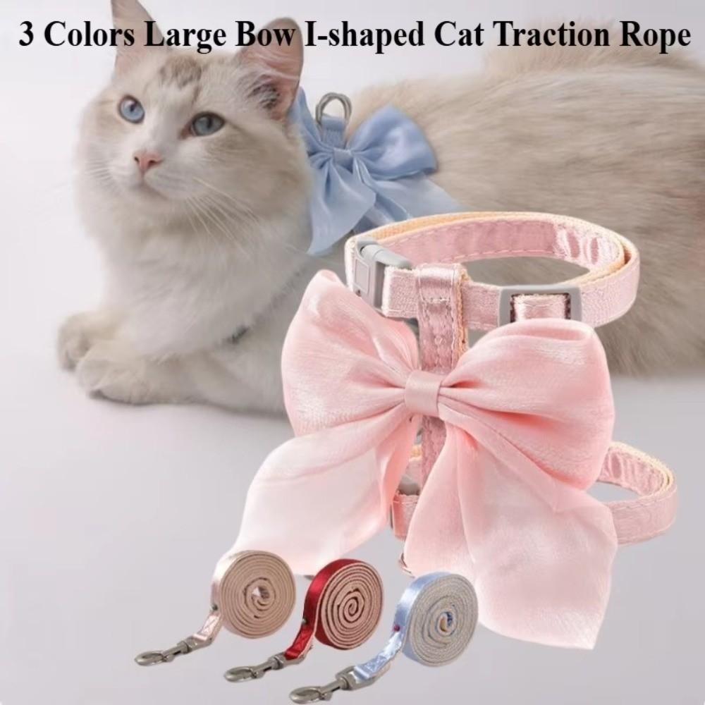 Cute Adjustable Bowknot Cat Harness Leash Escape Proof Shiny Bowknot Cat Leash Traction Rope Pet Walking
