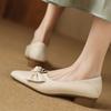  Zapatos De Mujer Women Cute Comfort Beige Bow Tie Spring Slip On Square Heel Shoes Lady Casual Black Office Shoe Ab196