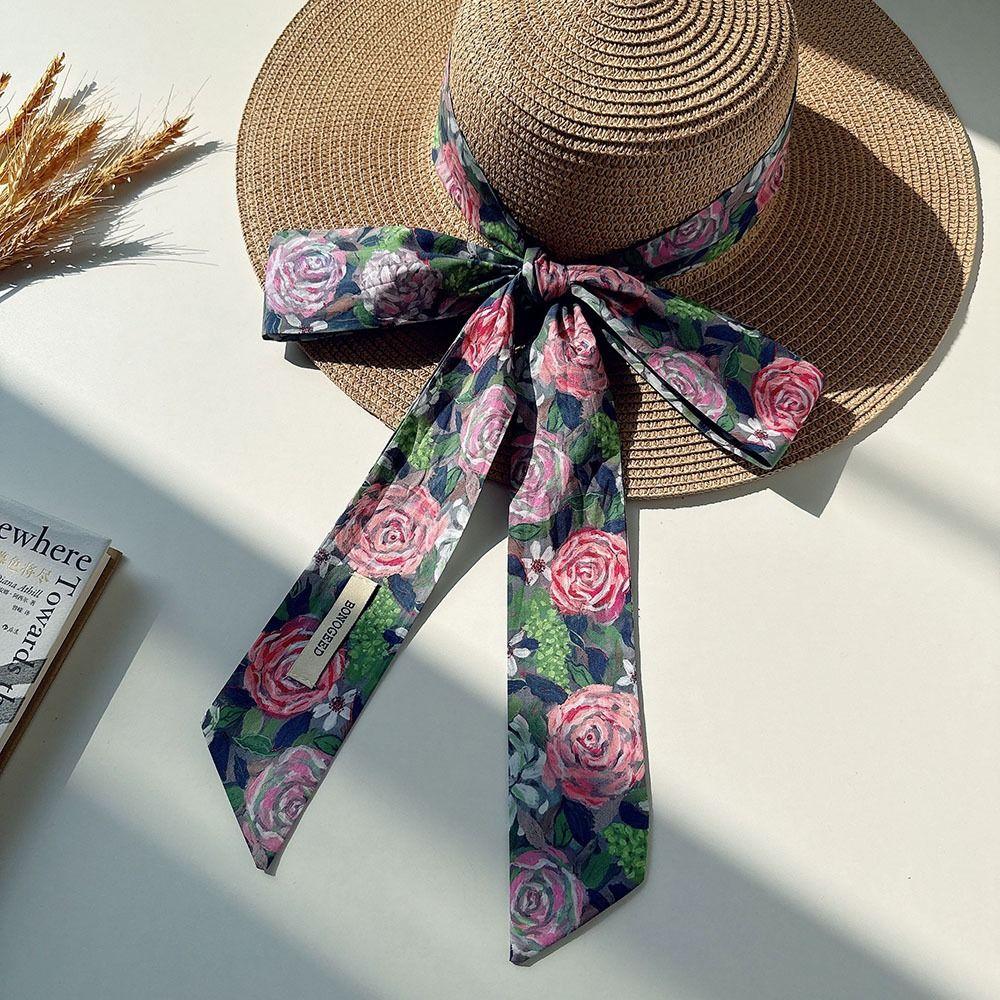 Flower Polka Dot Scarf Ribbon Narrow Long Scarves Retro Floral Scarf  Multifunction