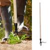 Stand Up Weed Puller Tool with Wood Long Handle Garden Hand Weeding Tool Aluminum Alloy Claw
