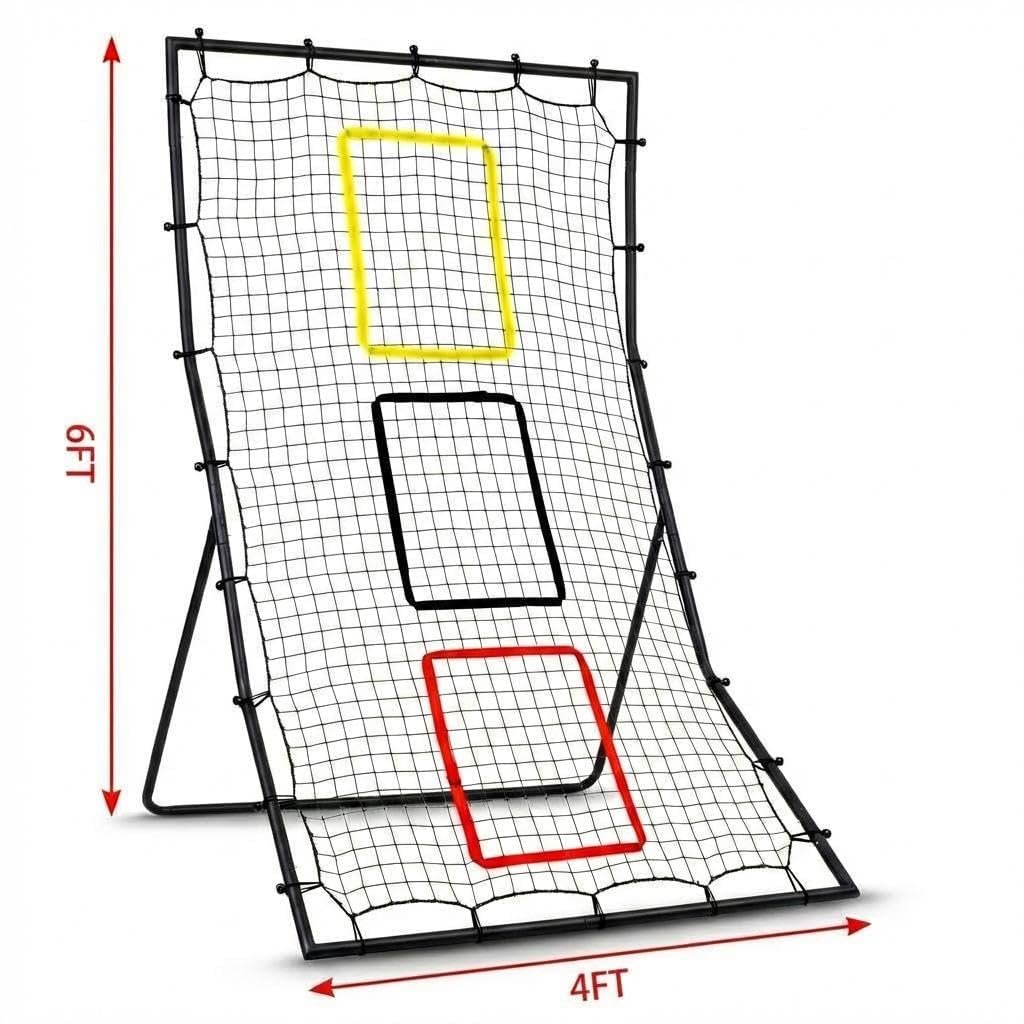 Softball Baseball Back Net - 6 x 4 Feet Rebounder for Pitching and Fielding, 3 Goal Zones