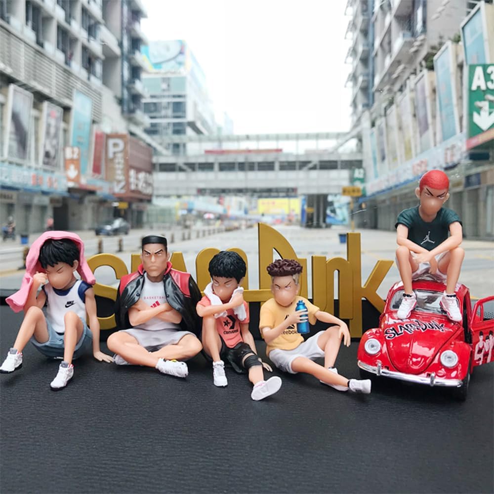 Set of 5 Slam Dunk Figures: Hanamichi Sakuragi, Ryota Miyagi, Hisashi Mitsui, Kaede Rukawa, Model Toy, Car Decoration, Anime Doll, Figure Collection