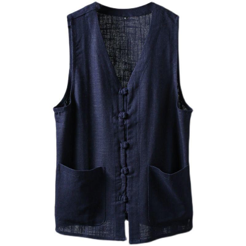 Vintage Chinese Tang Suit Vest for Men Breathable Linen Summer Waistcoat with Frog Buttons Loose-Fit Casual Outerwear