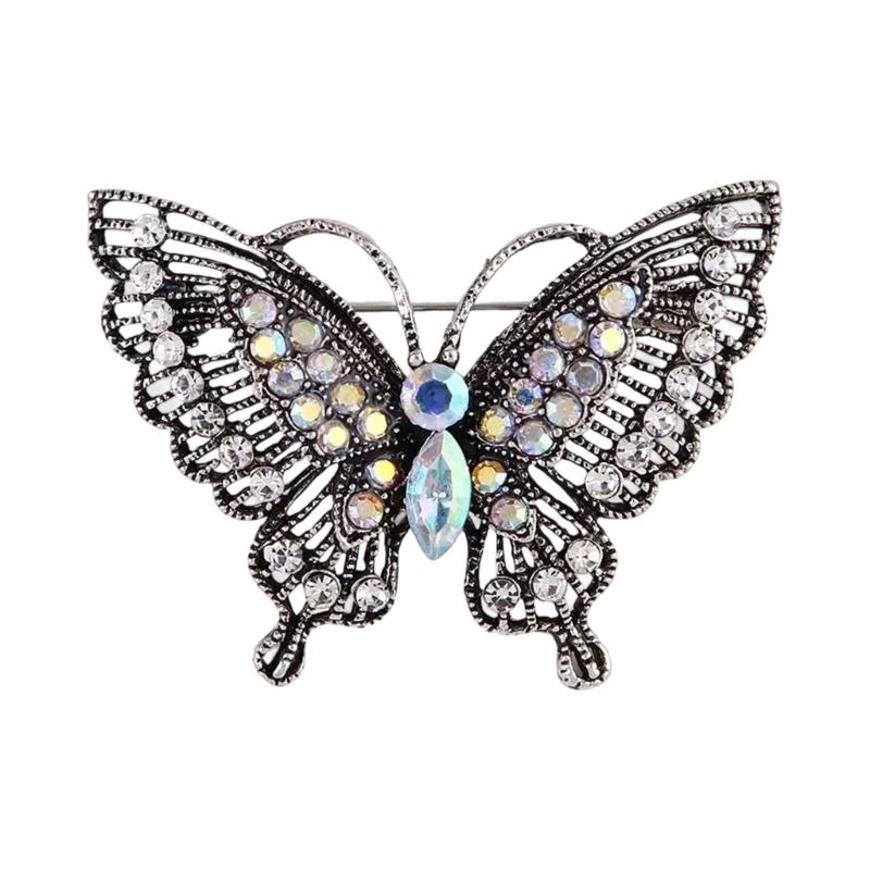 Elegant Butterfly Shaped Brooch Antique Alloy Base Crystals Embellished Unisex Gifts for Festivals Evening Gowns