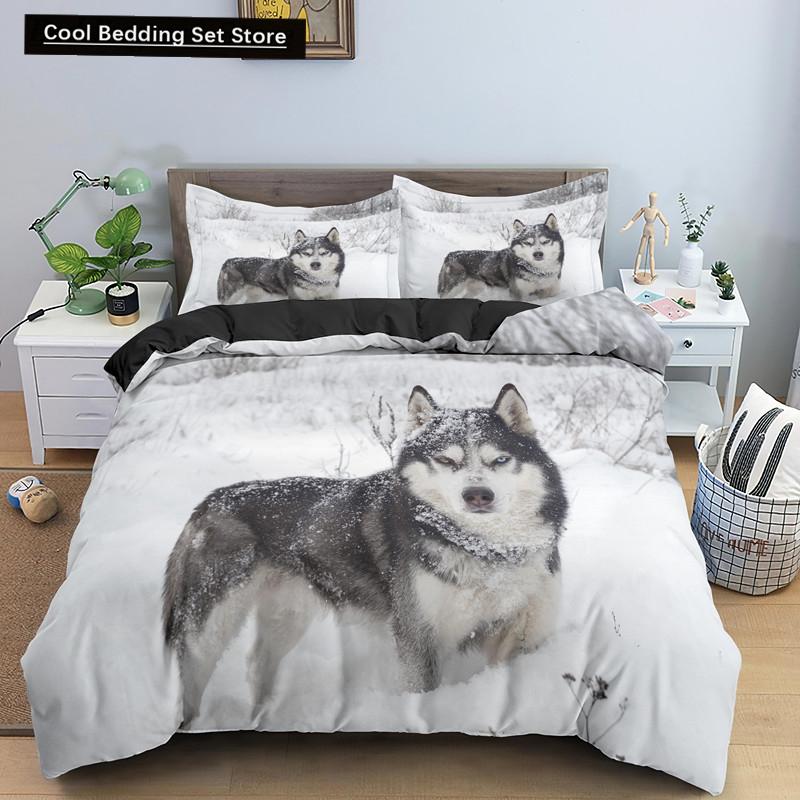 Husky Dog Bedding Set King Queen Size Funny Pet Puppy Duvet Cover for Kids Boys Girls Cute Animal 2/3pcs Polyester Quilt Cover