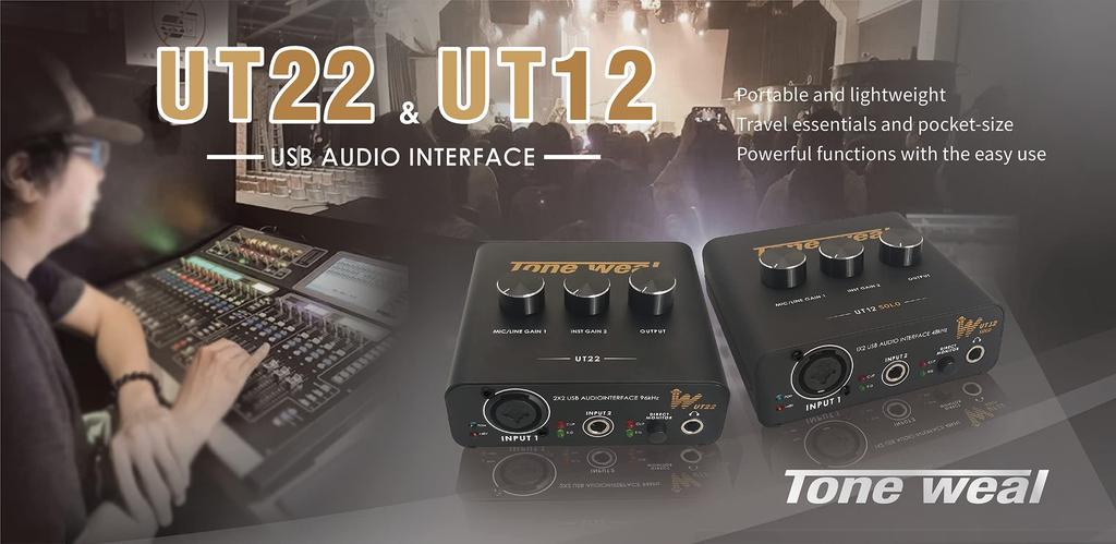 TONE WEAL UT22 USB Audio Interface High Resolution XLR Microphone Preamp Instrument Headphone ASIO4ALL Compatible with – 24-bit/96kHz,