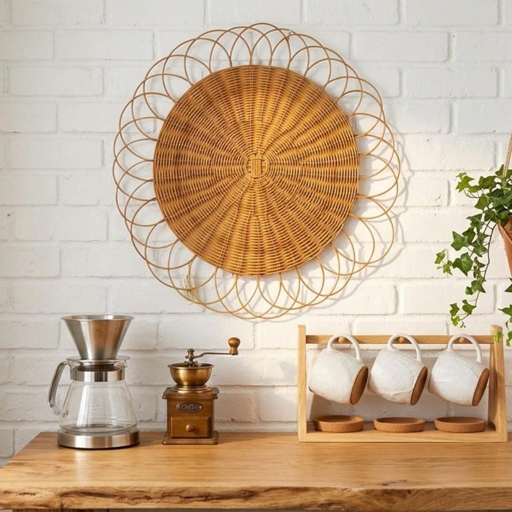 Eco Decx Rattan Round Wall Decor, Natural Woven Boho Wall Art for Living Room, Bedroom & Home Decoration, 60 x 2 x 60 cm