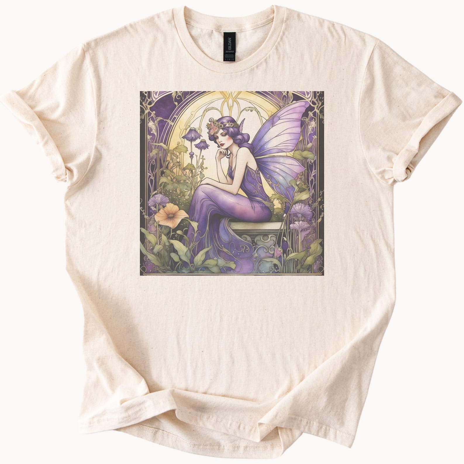 Purple Fairy Art Nouveau Graphic T Shirt Fantasy Garden Flowers 100