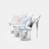 Fashion 19cm Ultra High heels Transparent PVC Women Slippers Sandals Fashion Summer Clear Crystal Platform Wedges Mule Pole Dance Shoes