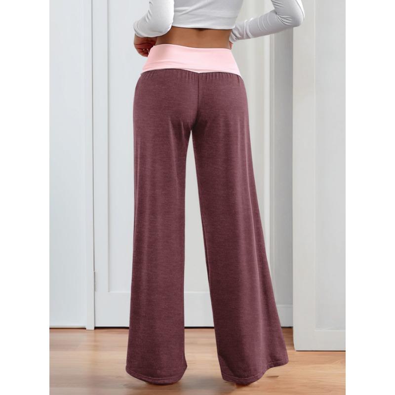 YYFS Women's Fashion Casual Solid Color Print High Waist Trousers Pants & Capris