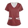 Women's Fashionable V-Neck Short-Sleeved Work Clothes With Drawstrings And Pockets Color Matching  Tops And Protective Clothing