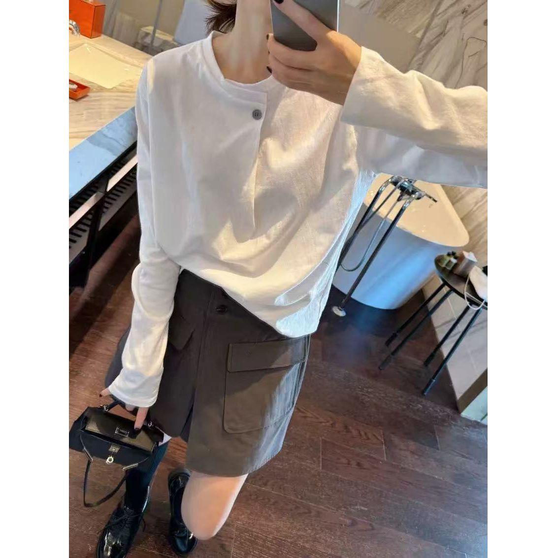 

2025 Spring/Autumn Korean Style Long-Sleeve Women s Fashion T-Shirt XL белый