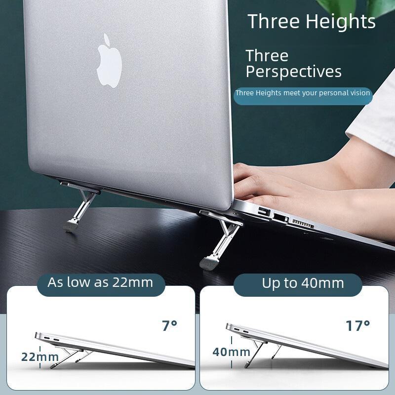 Ultra-Thin Aluminum Laptop & Tablet Stand: Portable, Foldable, Height Adjustable, Heat-Dissipating.