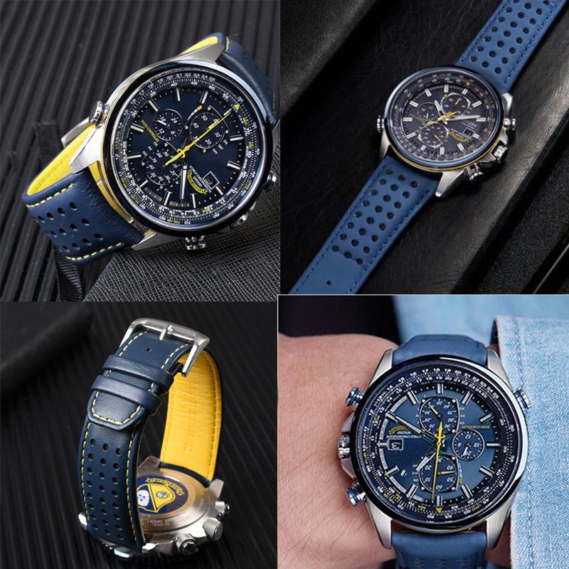 22mm 23mm  Cowhide Leather Watchband for CITIZEN Blue Angel Generation Men's Watch AT8020-54L AT8020-03L Series Bracelet Strap