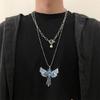 European and American Street Blue Gem Angel Crossed Clavicle Chain Necklace
