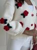 European & American 3D Flower Knit V-Neck Cardigan - Women's Loose Fit Autumn/Winter Sweater
