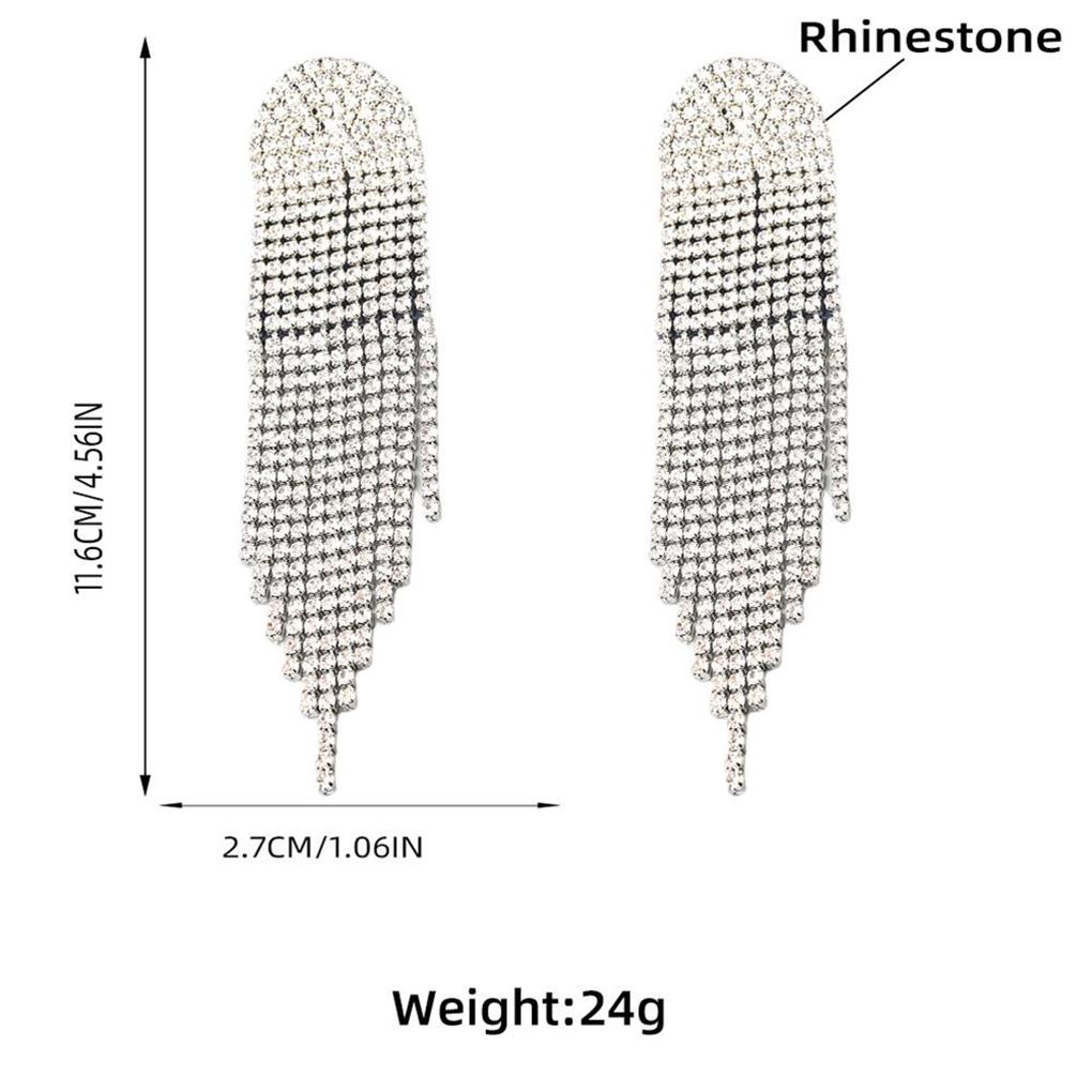 1 Pair Shiny Rhinestone Chandelier Tassel Earrings Long Ear Dangle Earring Geometric Shape Bridal Dangling Fringe Jewelry