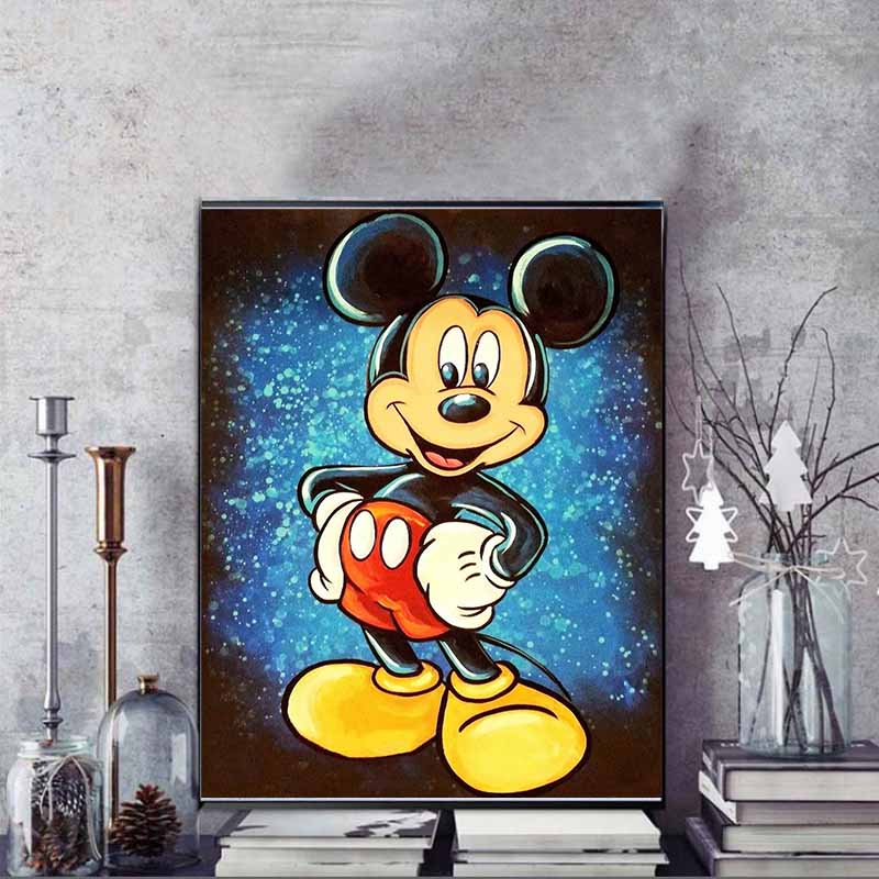 Disney Diamond Painting Mickey Mouse Starry Sky Oil Painting Style Art Painting Diamond Mosaic Cross Stitch Diamond Inlay Room Decoration Gift