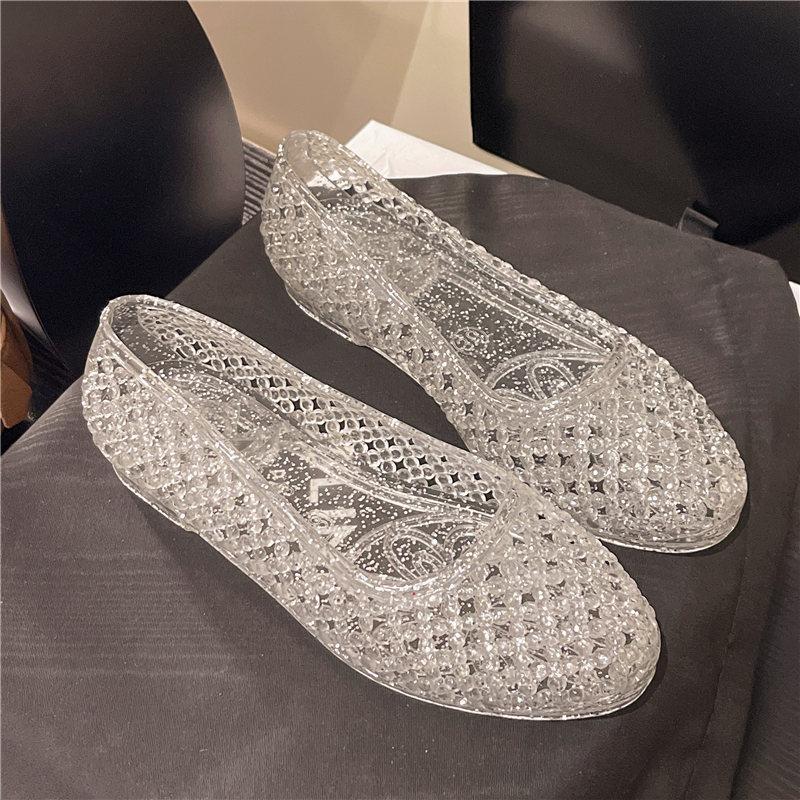 Modische Sandalen für Damen Pailletten Flache Damen Sandalen Damen Strand PVC Jelly Schuhe Damen Schuhe Sasual Glänzend Einfarbig Sandalias Femininos