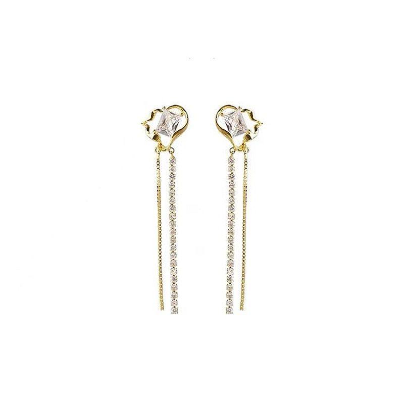 Elegant Zirconia Heart Tassel Earrings: Chic, High-End Studs with a Sweet, Cool Vibe