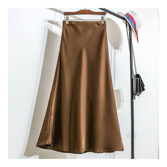 Champagne Satin Fishtail High-End Silk Skirt for Women - Summer 2025